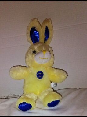 Yellow Bunny Plush Toy with Blue Accents - Kids Toy